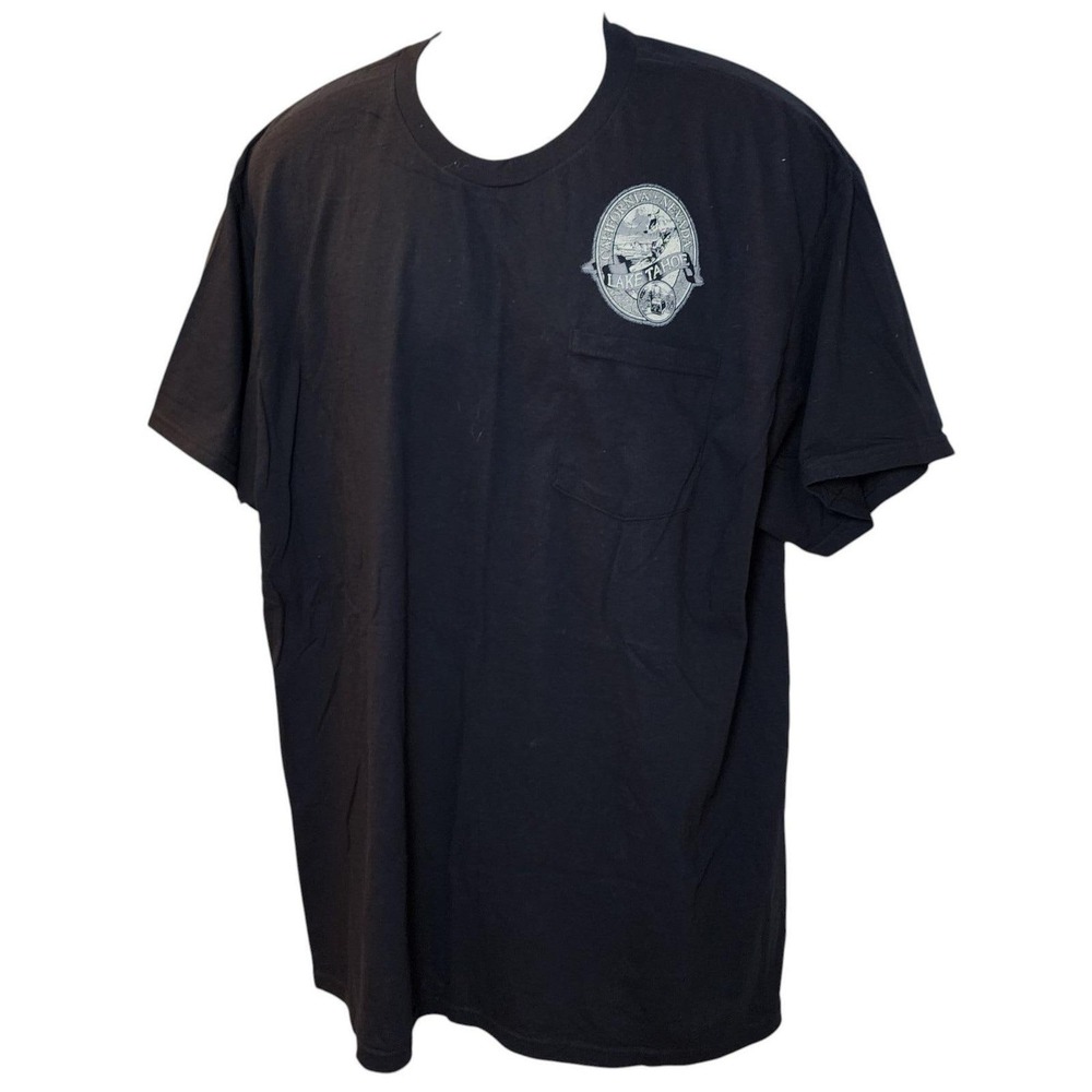 VTG Lake Tahoe Ski‎ T Shirt 2XL Faded Black Pocket Fruit of the Loom Graphic Tee